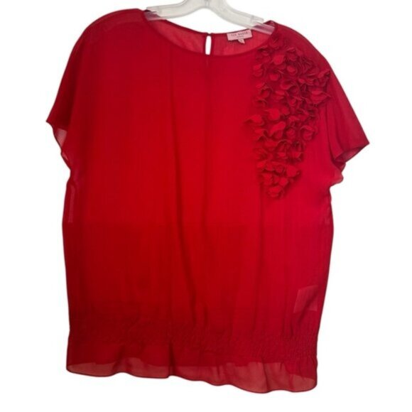 Ted Baker Floral Applique 3D Chiffon Sheer Top Blouse Crew Loose Red Box Fairy S - Picture 1 of 16